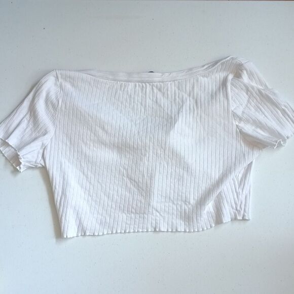 SHEIN White Ribbed Button-Front Cotton  Cropped  Top - Picture 3 of 4